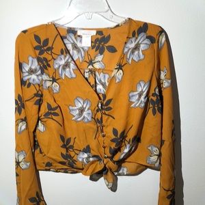 Tie front yellow shirt